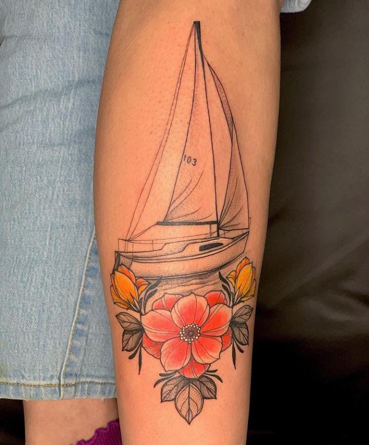 geometric sailboat tattoo