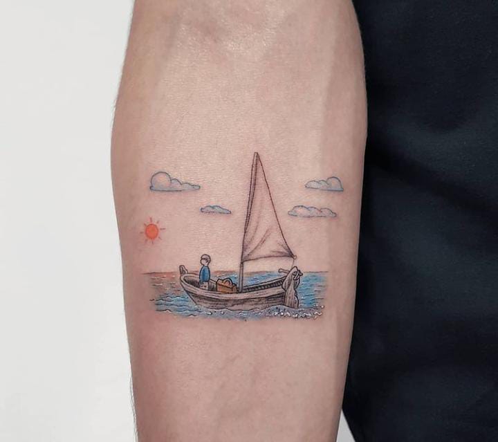 one line sailboat tattoo
